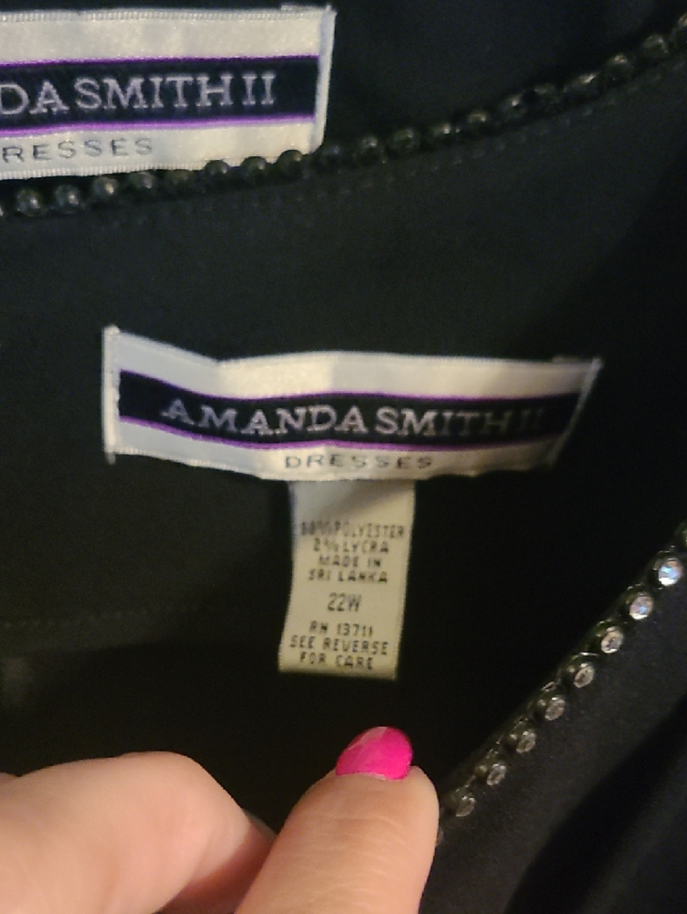 Amanda Smith Black 2 Piece Dress w/Long Sleeve Jacket with Rhinestone Neckline - Picture 2 of 7